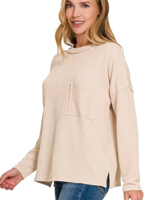 Daisy ~ Ribbed Drop Shoulder Top - Cream Beige