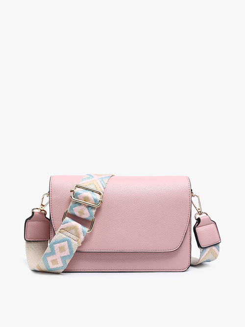 Noah ~ Flap Over Crossbody w/ Guitar Strap: Blush