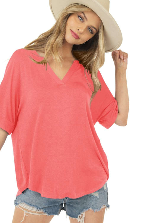 Kimberly ~  V Neck Top with Banded Sleeves