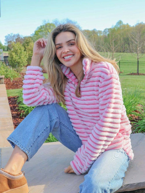 Luxe Ultra Soft Striped Pullover ~ Candy Pink