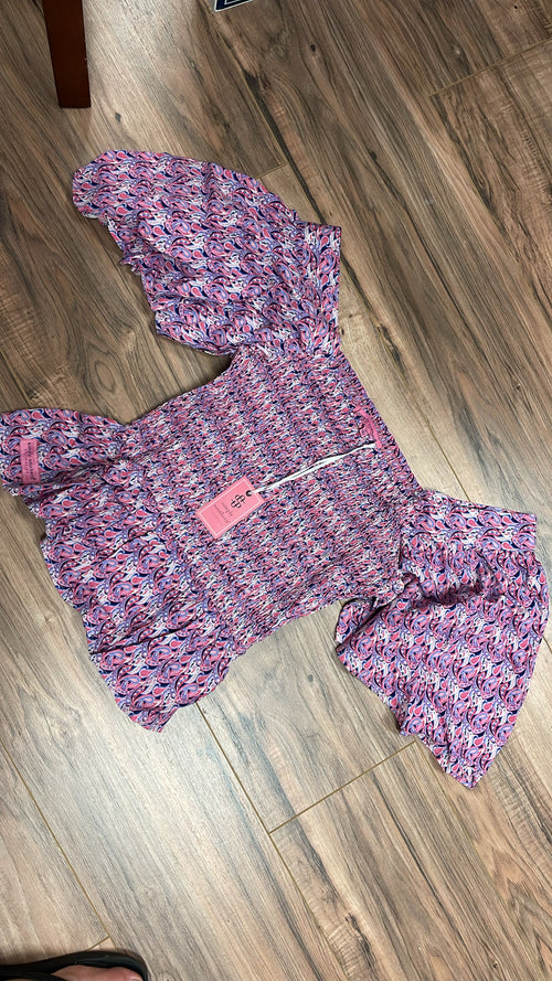 Paisley Shirred Smocked Top