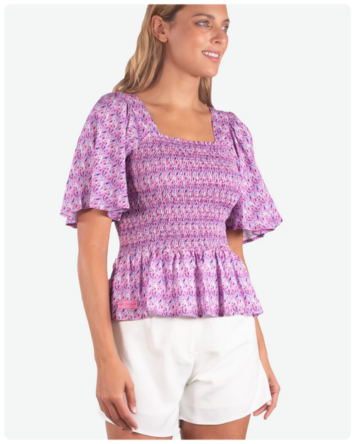 Paisley Shirred Smocked Top