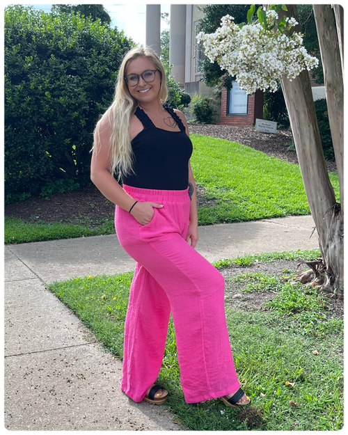 Mary ~ Lightweight High Rise Pants - FUCHSIA