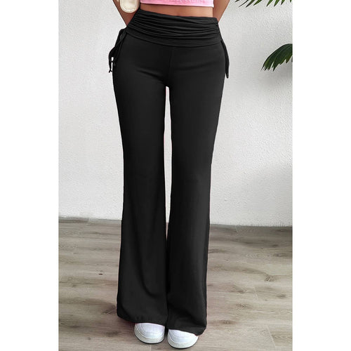 Alisha ~ Pleated Solid Waist Band Fit Pants: BLACK