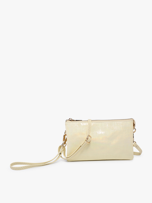 Riley ~ Iridescent 3 Compartment Crossbody/Wristlet: Pale Yellow