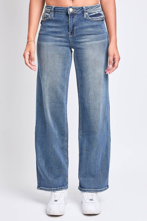 Mid Rise Wide Leg Premium Denim Jean: Medium Wash