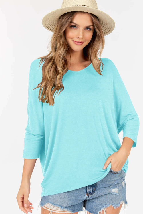 Kori ~ V Neck Top with 3/4 sleeve - Mint