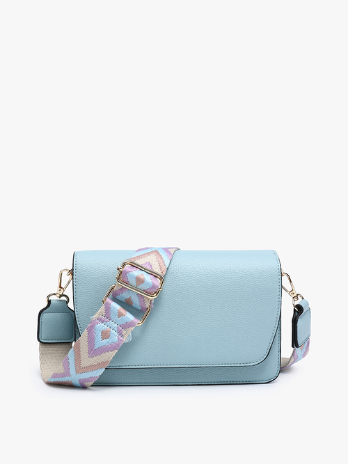 Noah ~ Flapover Crossbody w/ Guitar Strap: Light Blue