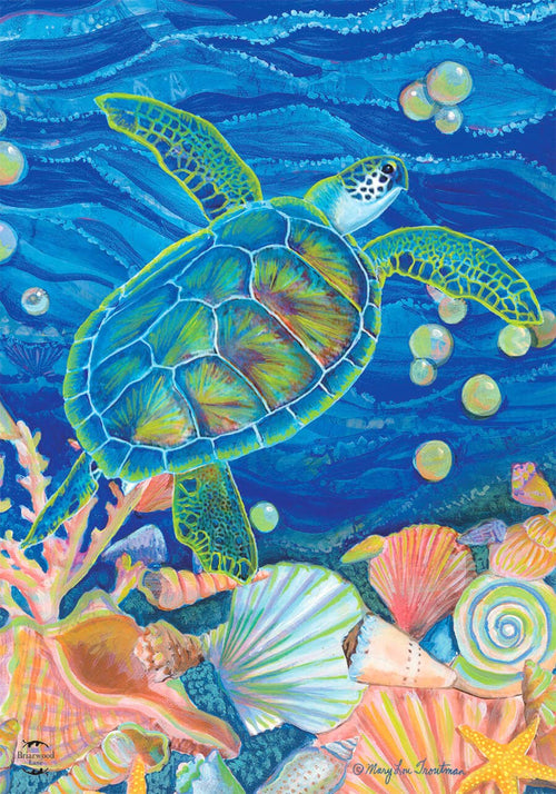 Swimming Sea Turtle House Flag