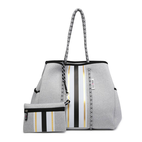 Annabella ~ Striped Neoprene Tote Grey