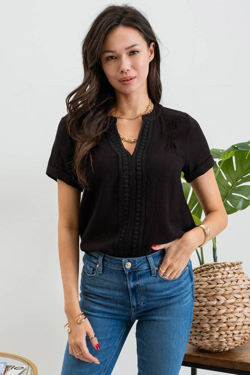 Connie ~ Front Floral Lace Top _ Black