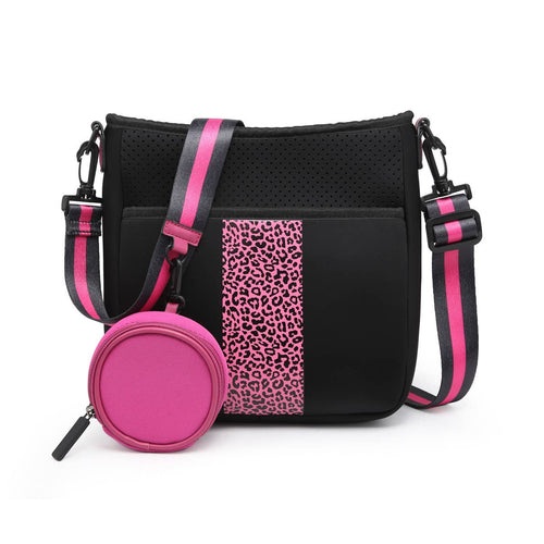 Jolee Dru ~ Printed/Striped Neoprene Crossbody Pink