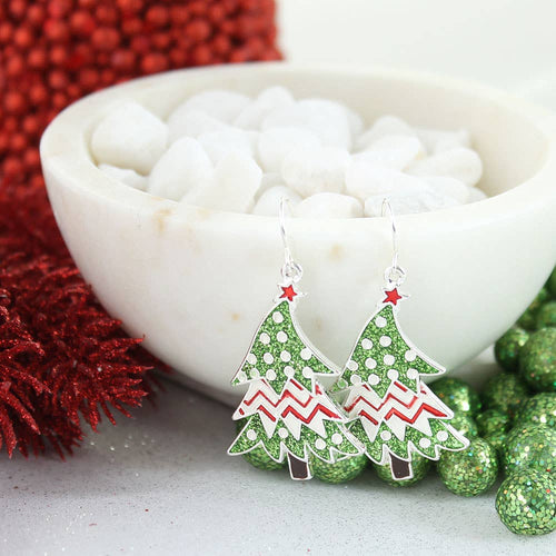 Funky Enamel Christmas Tree Earrings