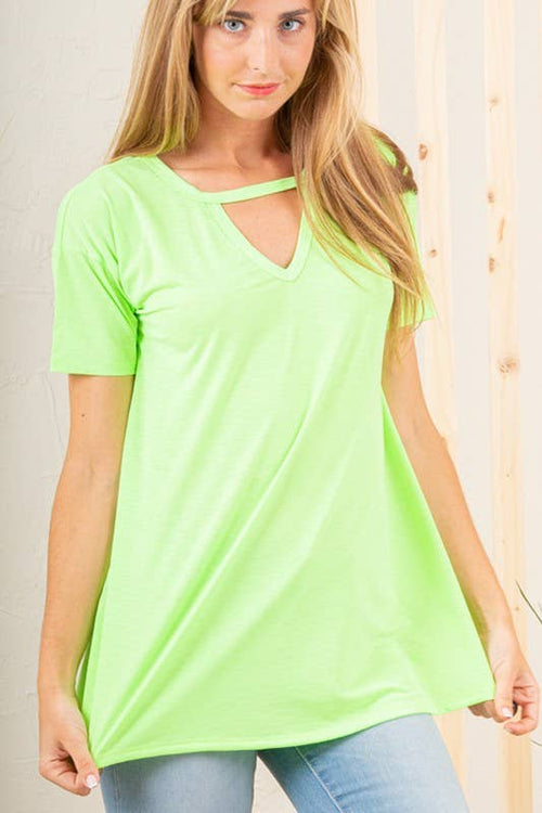 Skyler ~ Keyhole Neck Line Top - Neon Lime