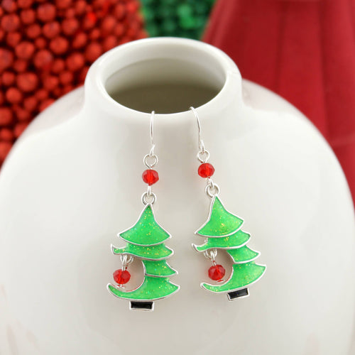 Glitter Enamel Christmas Tree Earrings