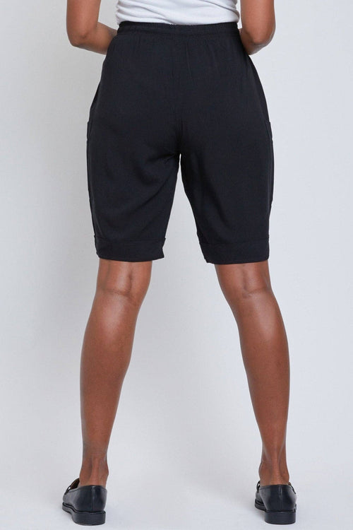 Cora ~ Elastic Waist Bermuda With Patch Pockets - BLACK