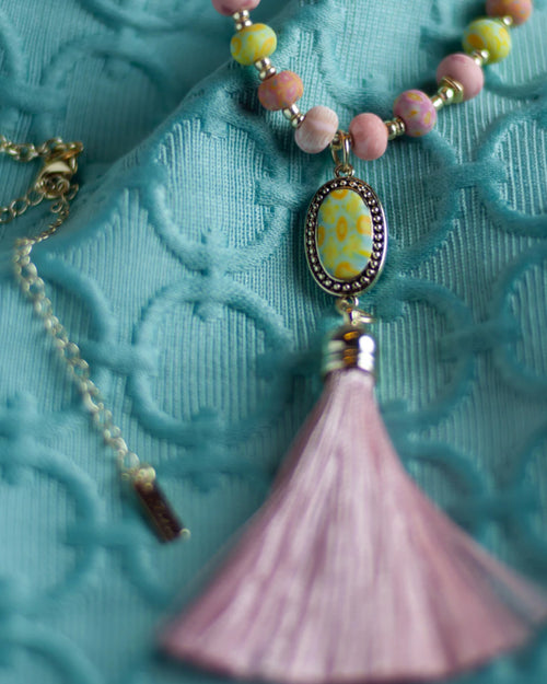 Pink Salt Tassel Beaded Necklace by JILZARAH