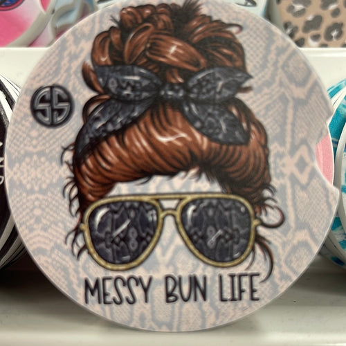 “Messy Bun”  Car Coasters by Simply Southern