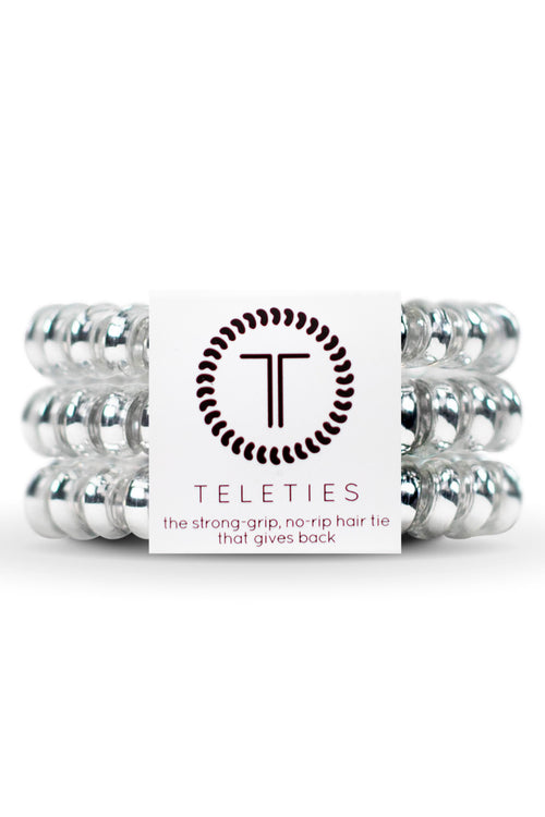 Teleties ~ Electric Silver, Large 3 pack